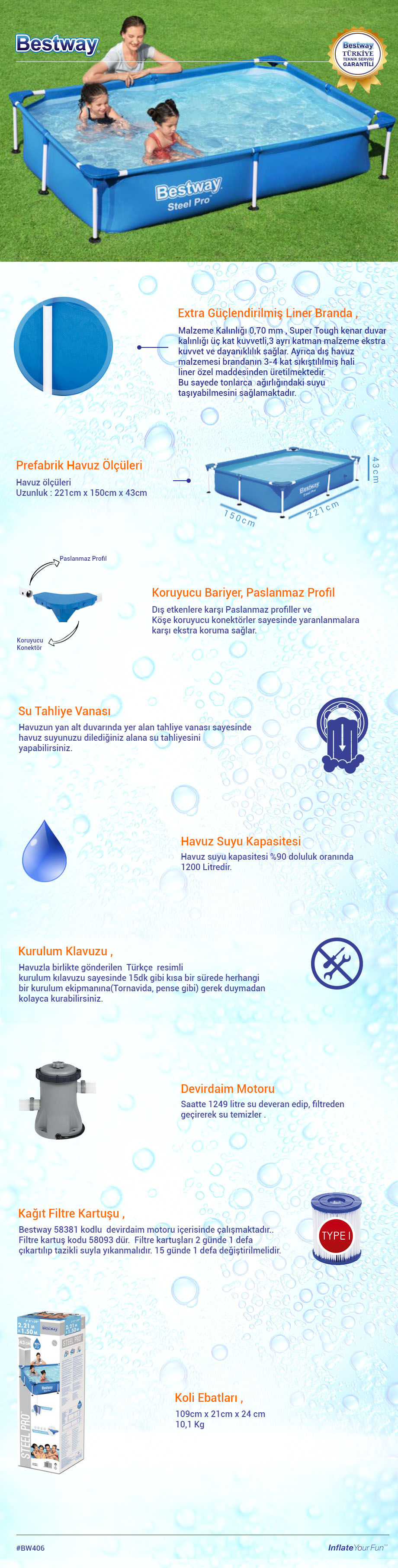 Prefabrik Havuz Seti BW401 56401 <p>221 cm x 150 cm x 43 cm</p>