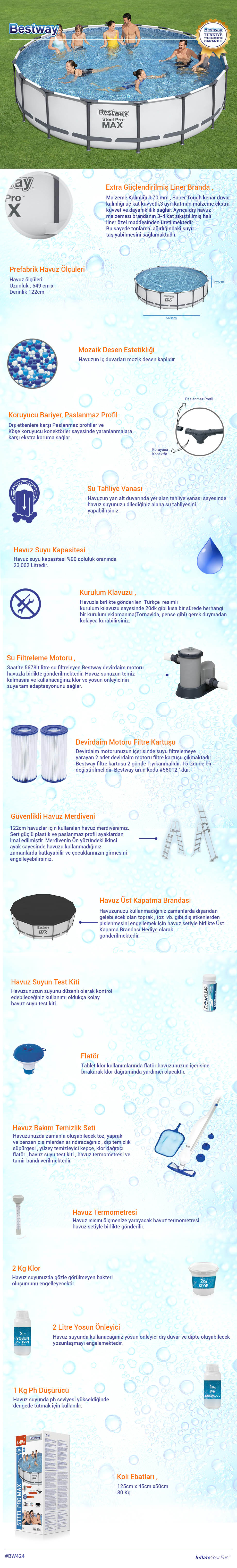 Prefabrik Havuz Seti BW424 56462 <p>549 cm x 122cm</p>