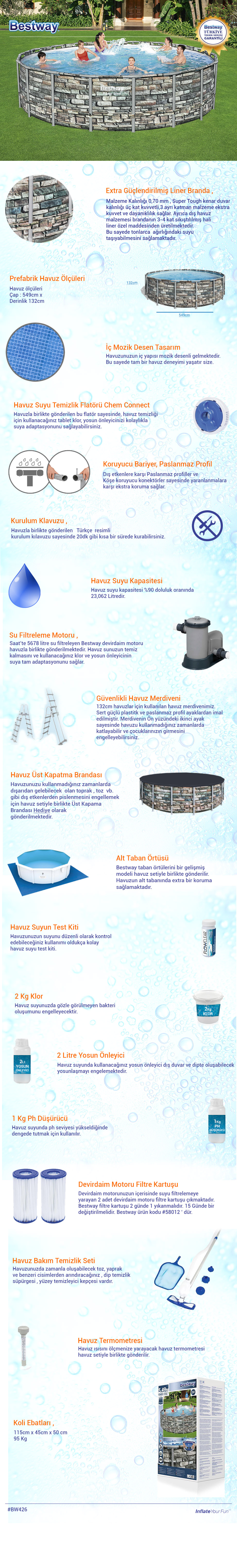 Prefabrik Havuz Seti BW426 56886 549 cm x 132 cm