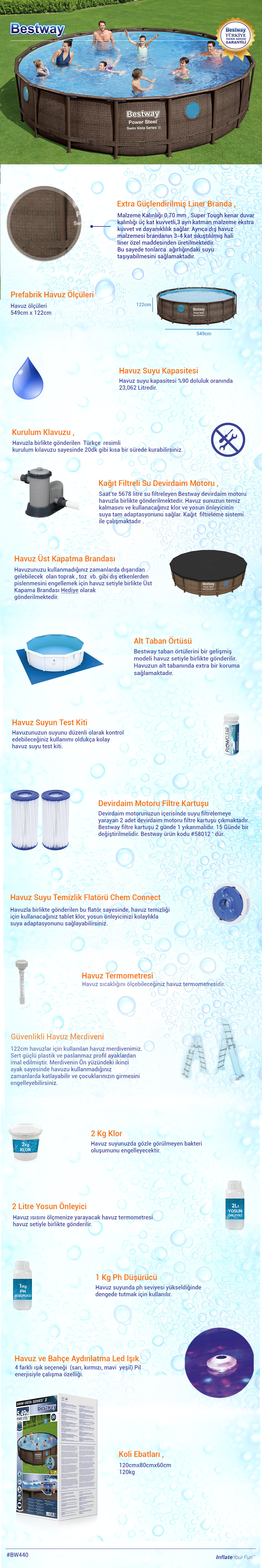 Prefabrik Havuz Seti BW440 56977 <p>549 cm x 122 cm</p>