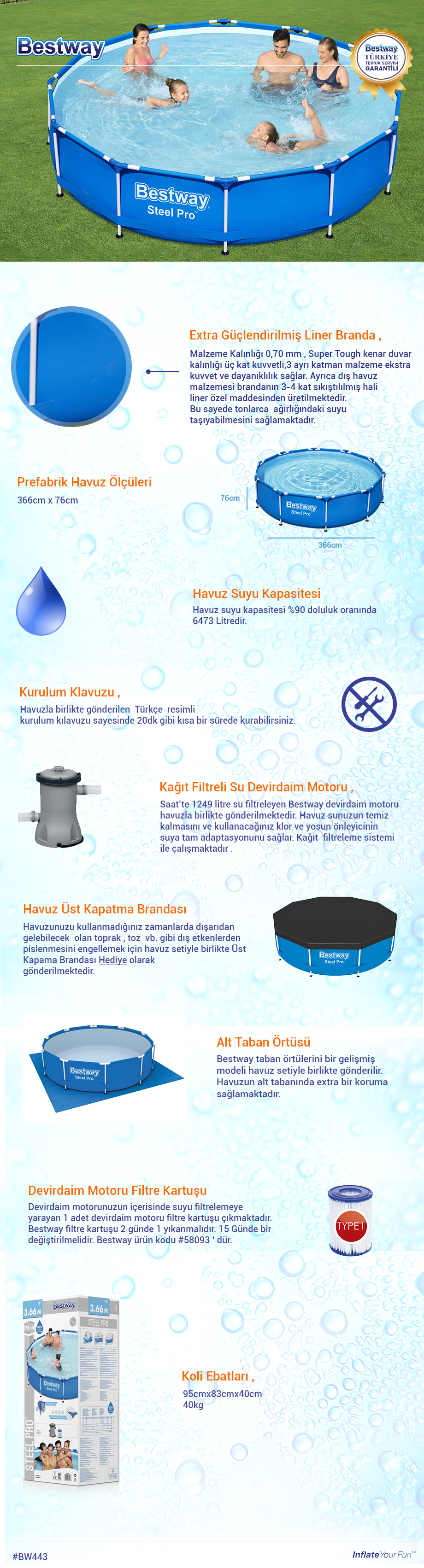 Prefabrik Havuz Seti BW443 56681 <p>366 cm x 76cm</p> 2 Prefabrik Havuz Seti BW443 56681 <p>366 cm x 76cm</p>