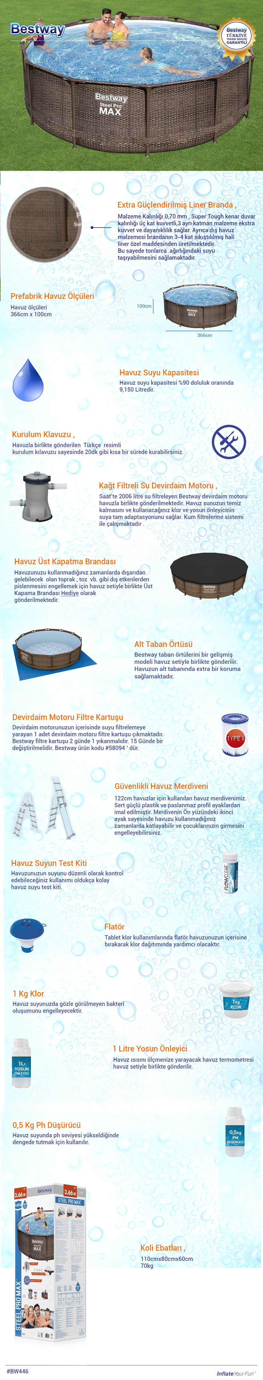 Prefabrik Havuz Seti BW446 56709 <p>366cm x 100cm</p>